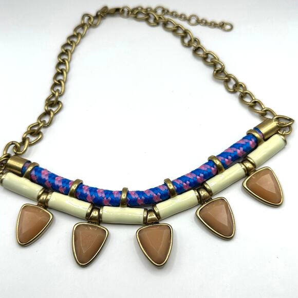 J Crew Necklace  Aztec Enameled Lucite Pink Blue Cream Bib Statement - Picture 5 of 8